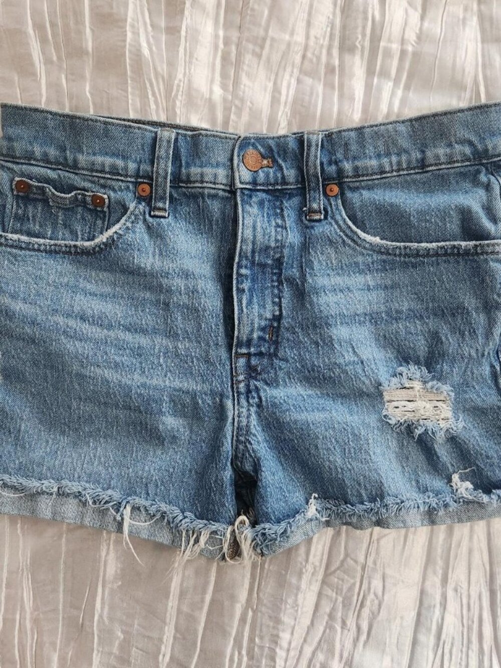 Madewell Light Wash Distressed Denim Shorts